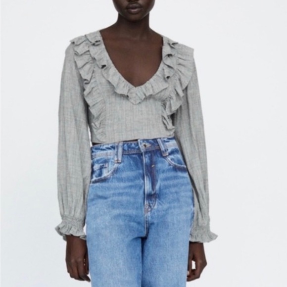 Zara Marled Ruffle Crop Top - Picture 1 of 5
